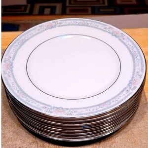 Lenox Charleston Dinner Plates Set of 4 Blue Floral Silver Rim Made in USA